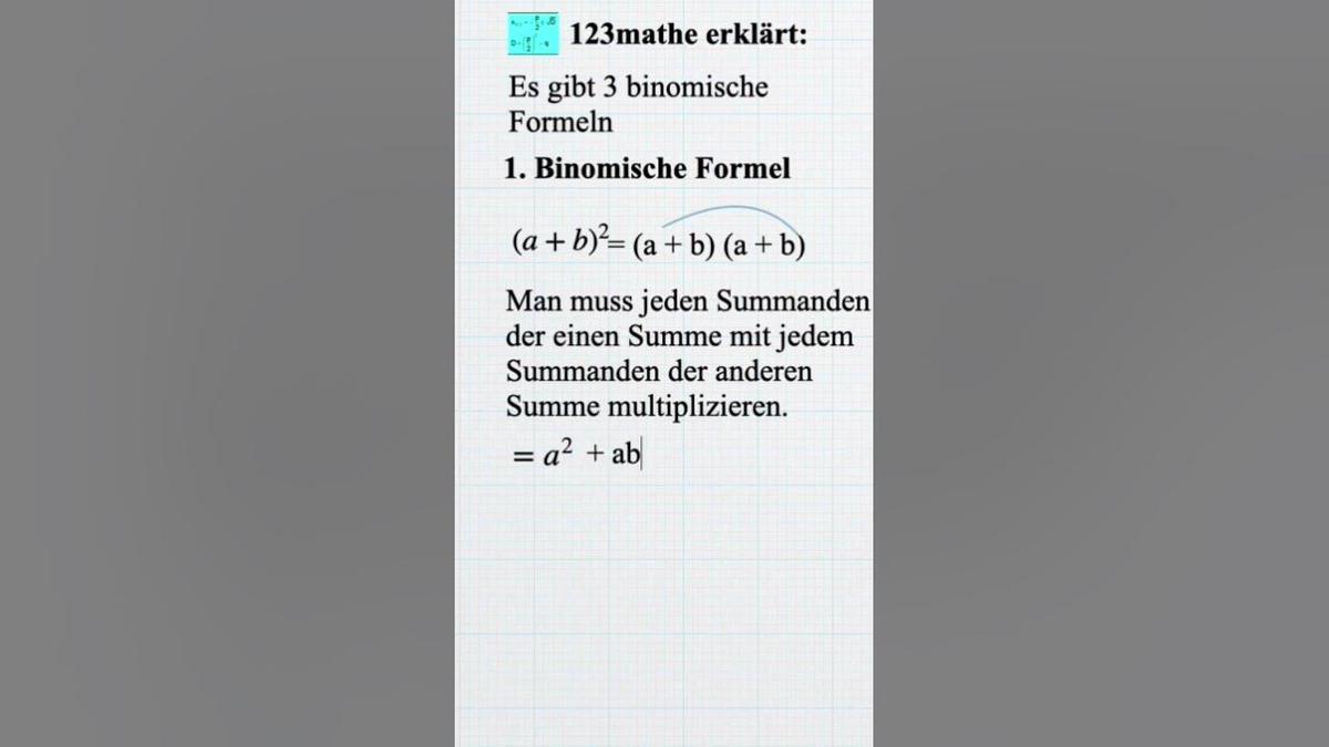 'Video thumbnail for 1. Binomische Formeln #short'