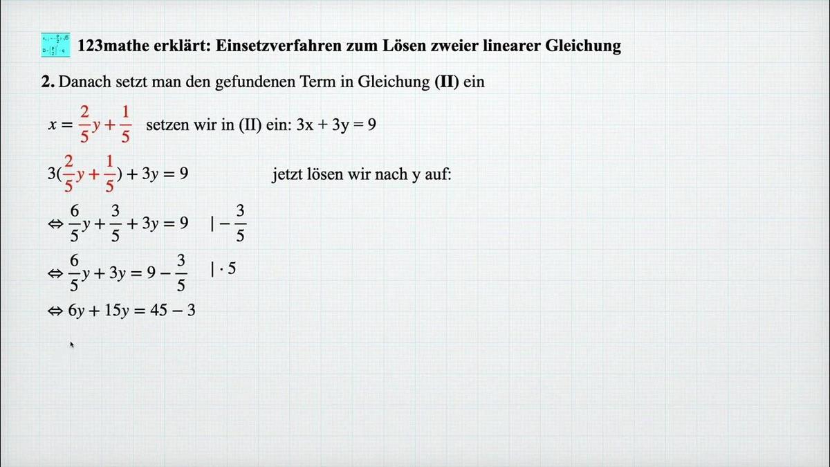 'Video thumbnail for Zwei lineare Gleichungen mit Einsetzen lösen'