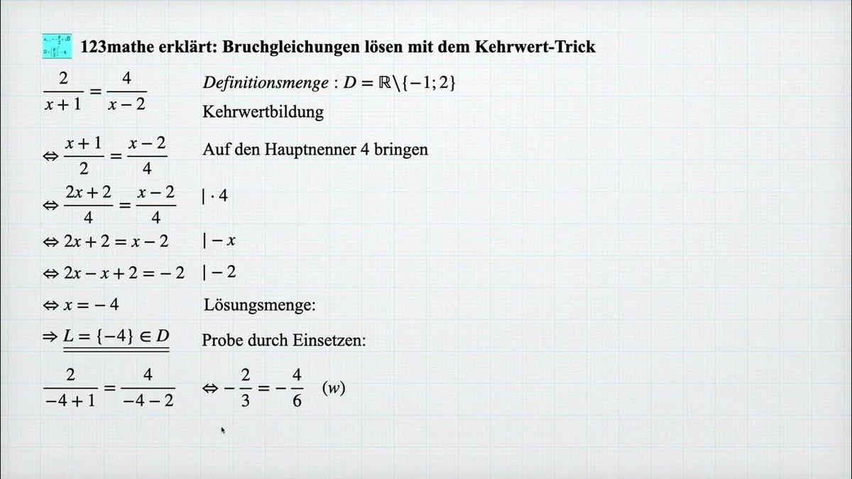 'Video thumbnail for Bruchgleichungen lösen, Trick: Kehrwertbildung'