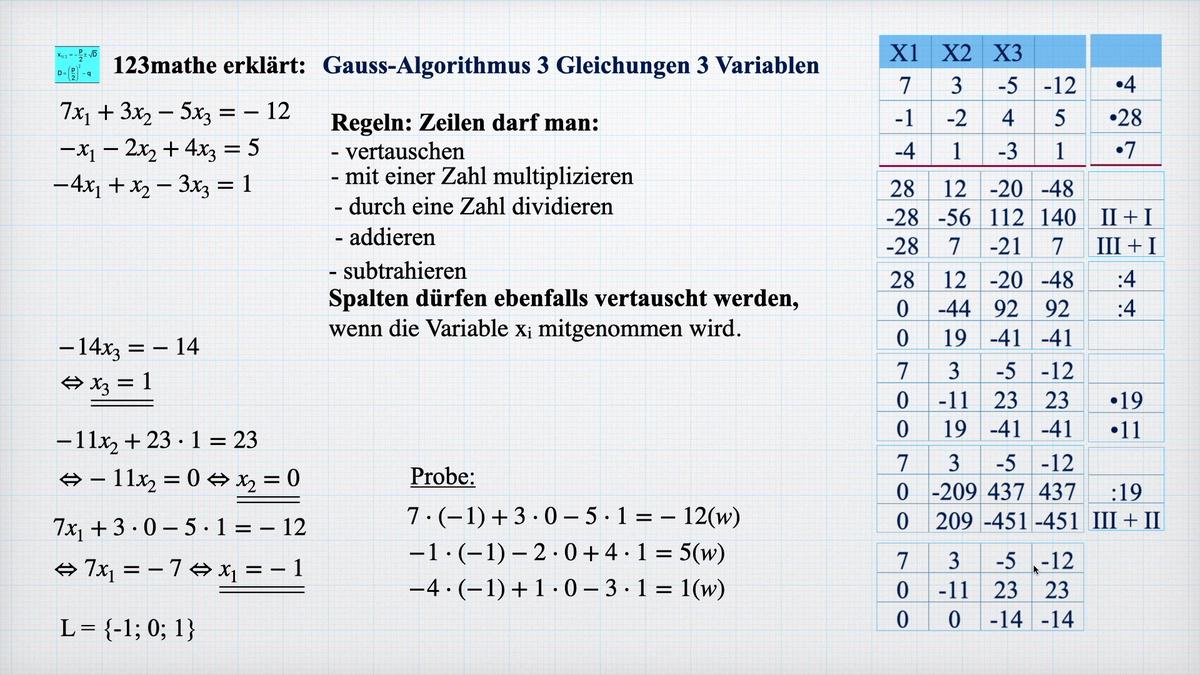 'Video thumbnail for Gauss-Algorithmus 3 Gleichungen mit 3 Variablen lösen'