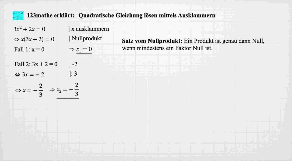 'Video thumbnail for Quadratische Gleichungen lösen ausklammern'