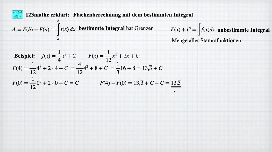 'Video thumbnail for Bestimmtes Integral mit F(x) berechnen'