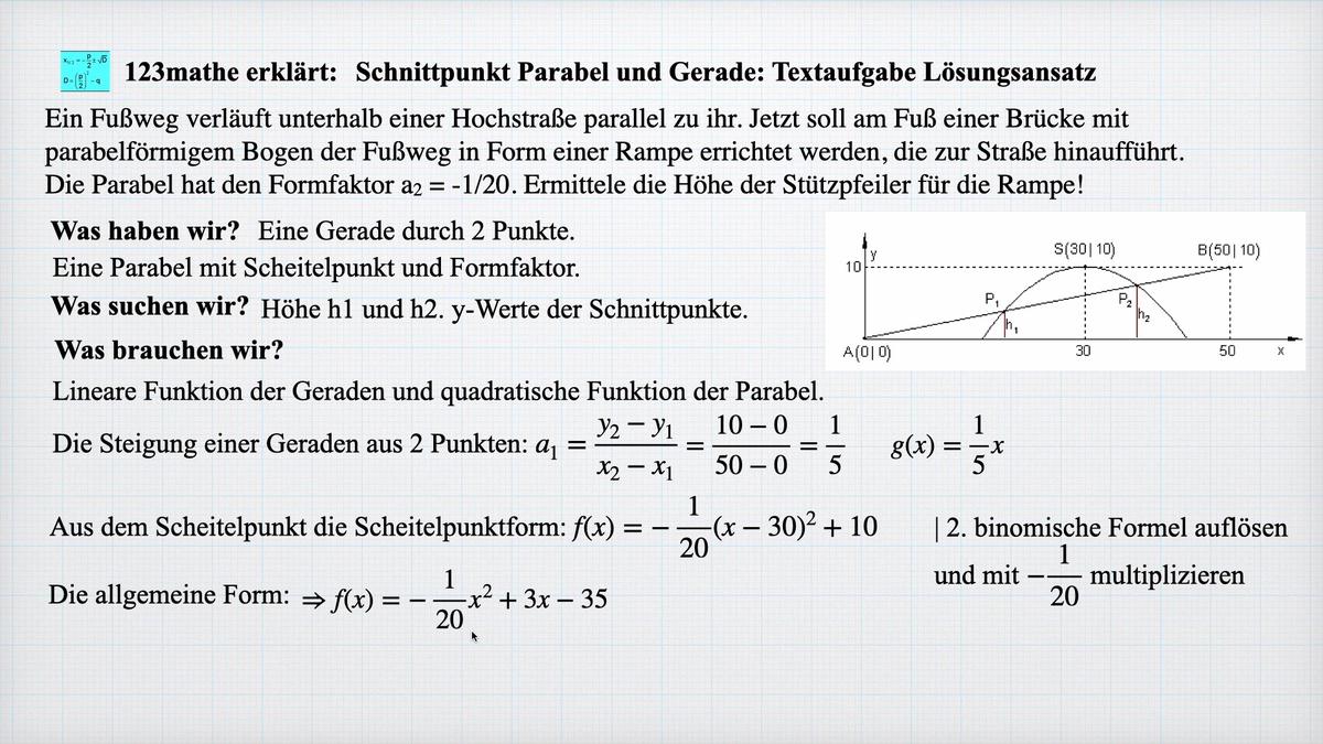 'Video thumbnail for Textaufgabe Schnittpunkt Parabel Gerade Lösungsansatz'