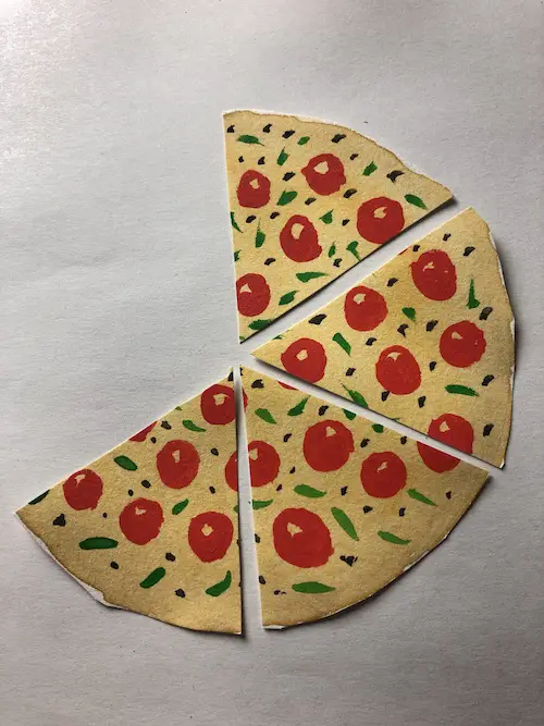 Darstellung vier Sechstel einer Pizza